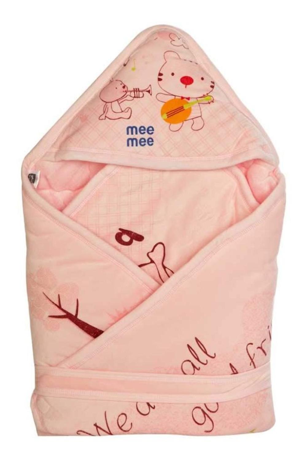 Mee Mee Baby Warm and Soft Swaddle Wrapper with Hood Double Layer for Newborn Babies (Pink)